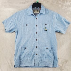 Howler Brothers Voyager Shirt Men SMALL Chambray 4 Pocket Embroidered Denim